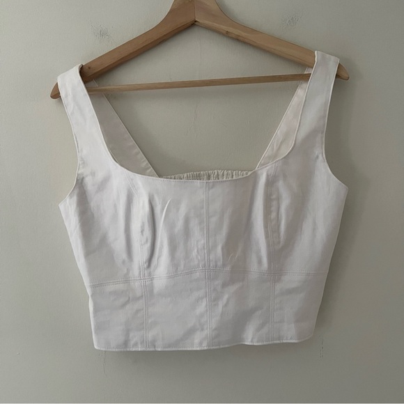 Banana Republic Crop Top Corset Bustier Square Neck  Linen Smocked White Size 4 - Picture 2 of 8